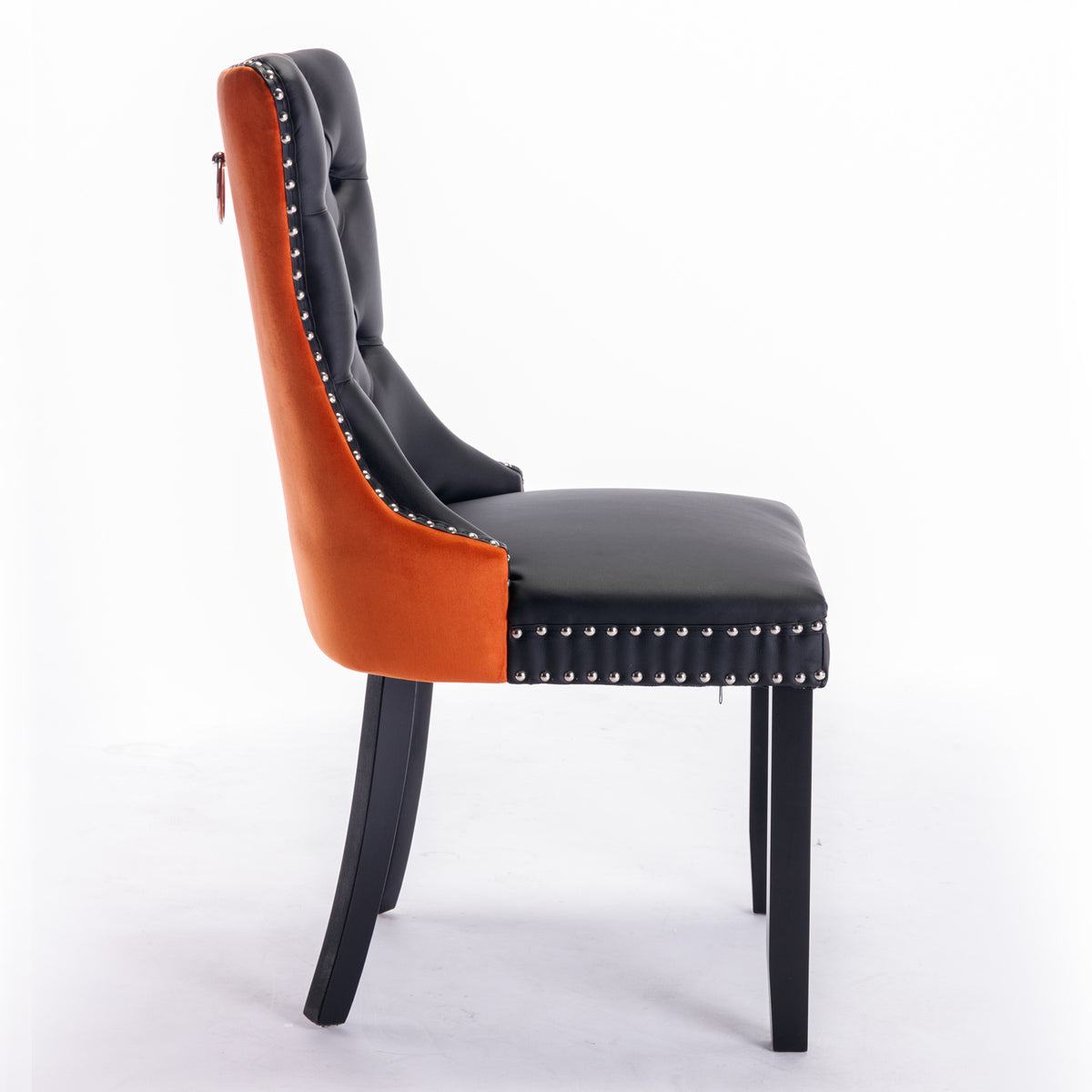 Nikki Tufted Linen Dining Chair Set (2 pcs) – Black and Orange