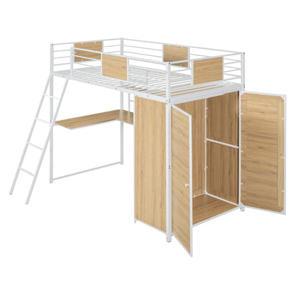 Twin Loft Bed with Desk Gray