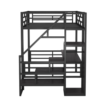 Full Metal Loft Bed with Desk Black