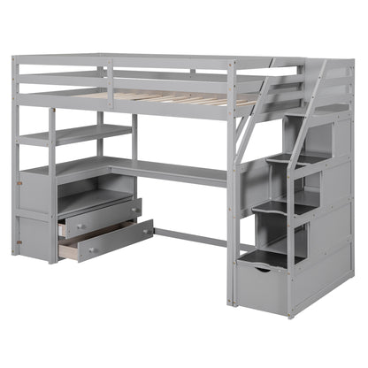 Twin Loft Bed with Storage Gray