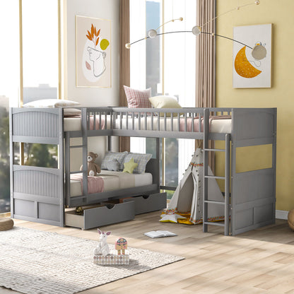 Twin Bunk Bed with Drawers Gray