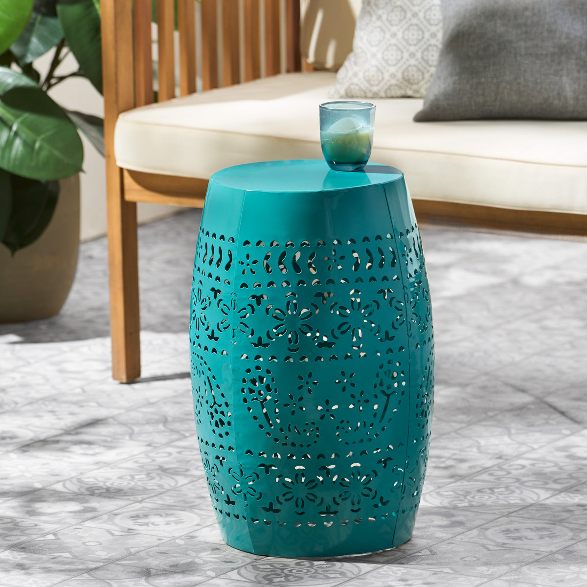 Ruby Accent Side Table – Teak Finish