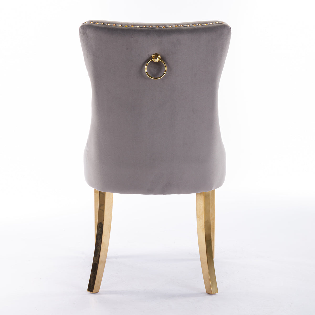 Tufted Velvet Dining Chair Set (2 pcs) – Gray & Gold Legs