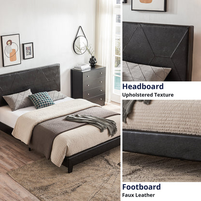 Queen Upholstered Platform Bed – Black Faux Leather