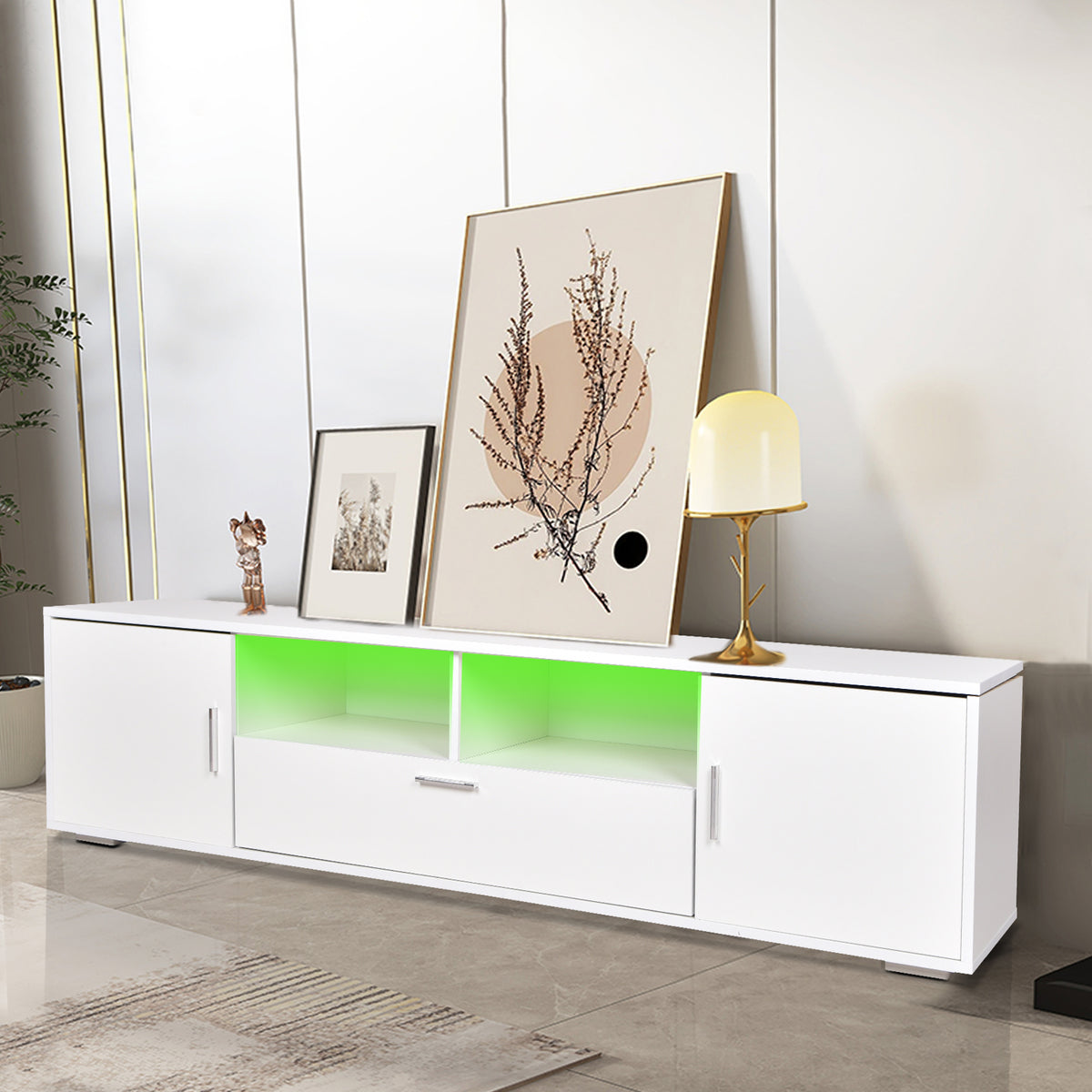 Modern LED TV Stand with Storage White