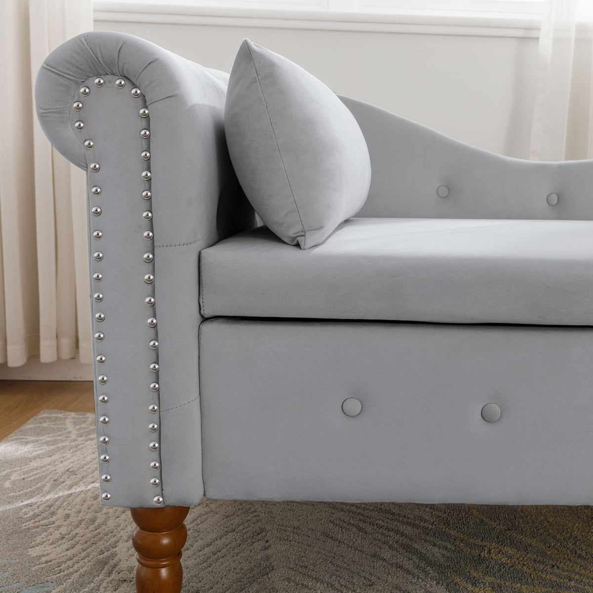 Grey Velvet Lounge Chaise – Modern Roll Arm