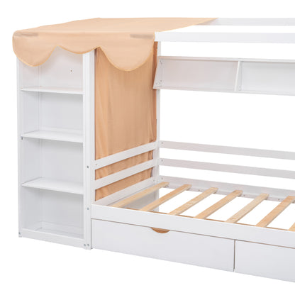Twin House Bed with Wardrobe White