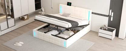 Queen Upholstered Bed with LED White