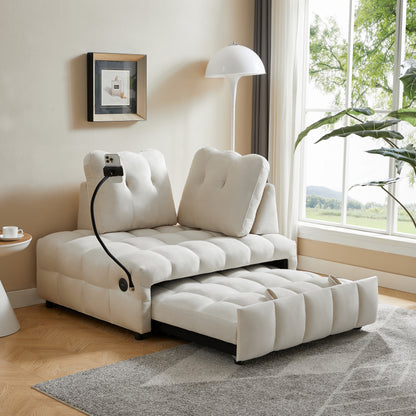 Velvet Sofa Bed with Storage – Beige