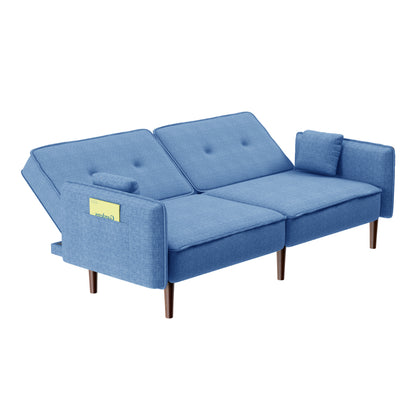 Blue Fabric Living Room Futon Sofa Bed