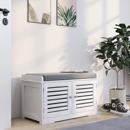 Entryway Storage Bench with Cushion – White