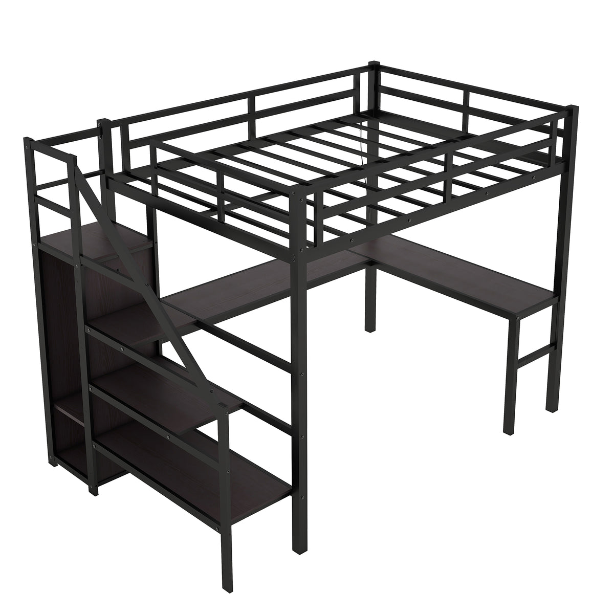 Full Loft Bed with Desk & Storage – Gray