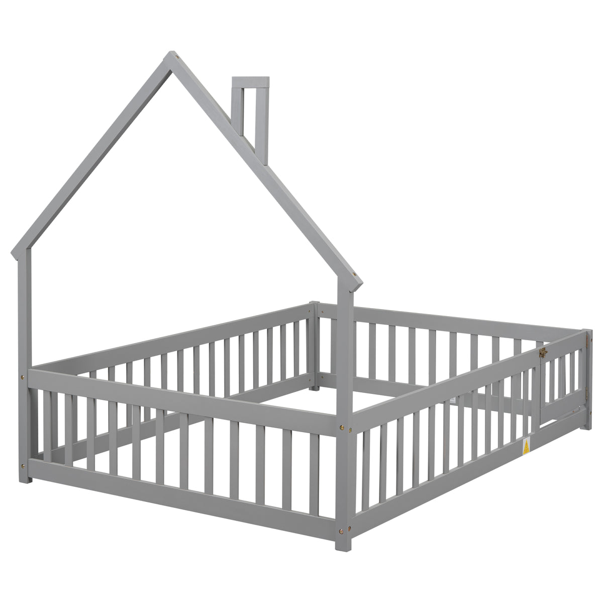 House Frame Bed with Fence Gray