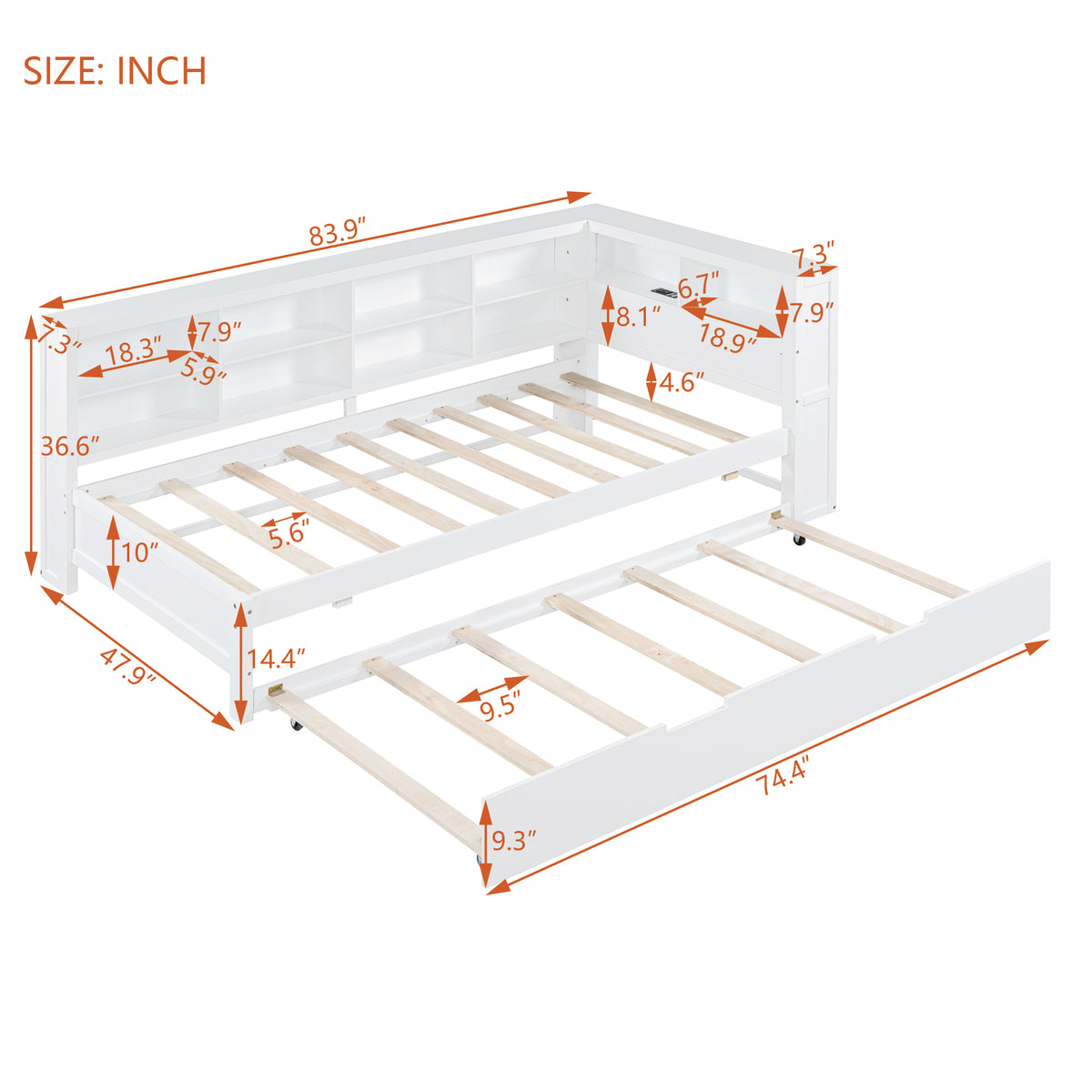 Twin Daybed with Storage Shelf White