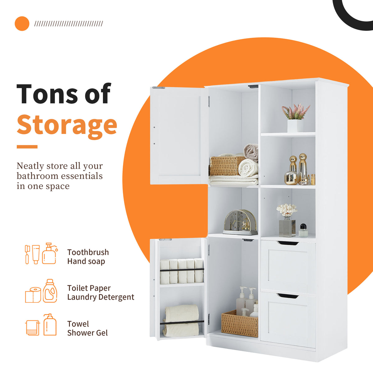 White Bathroom Storage Cabinet with Adjustable Doors