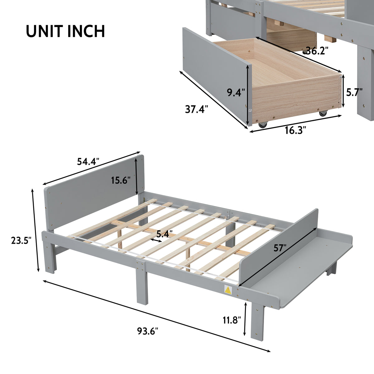 Full Bed with Bench Grey