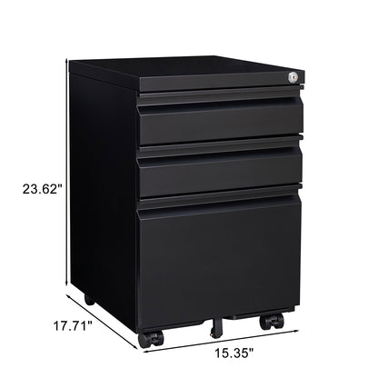 3-Drawer Metal Filing Cabinet with Lock
