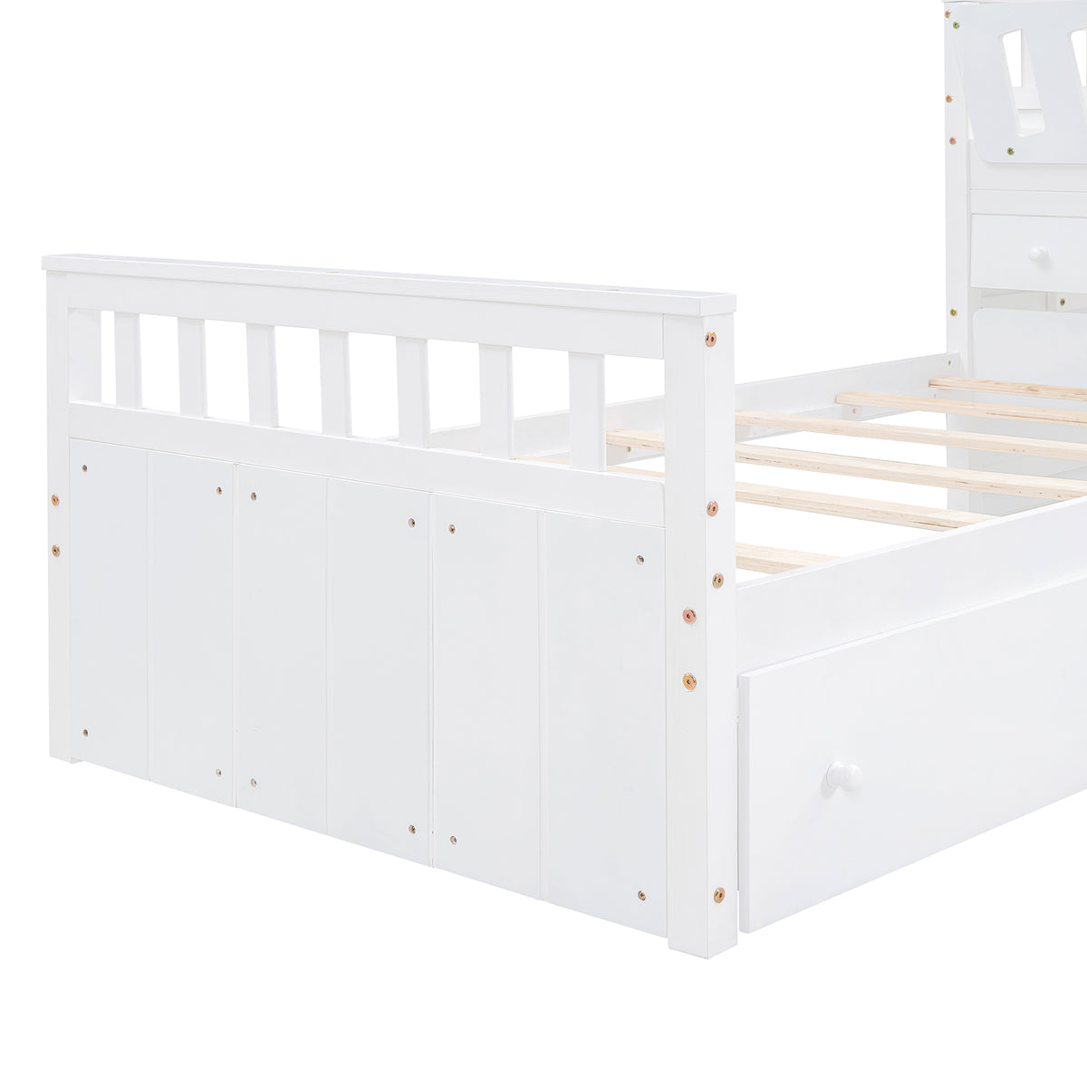 L-Shaped Twin Loft Bed with Storage White