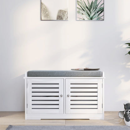 Entryway Storage Bench with Cushion – White