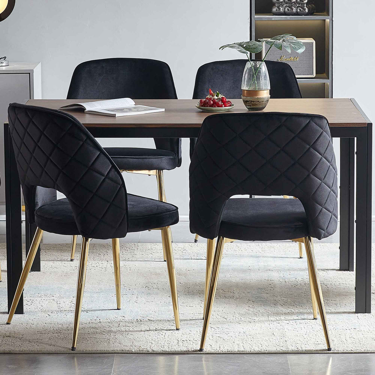 Black Velvet Dining Chairs Set of 4 Modern