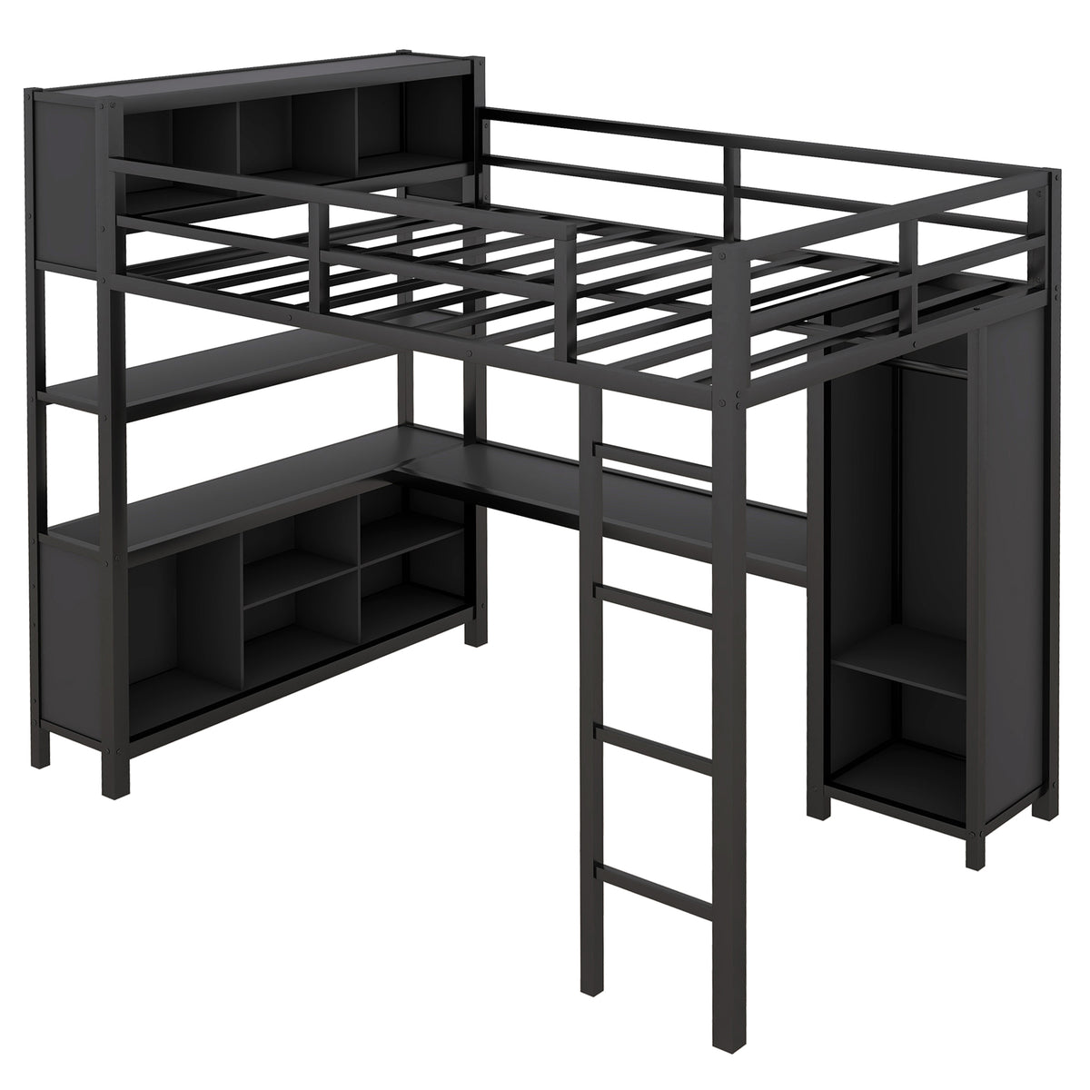 Metal L-Shaped Loft Bed – Black
