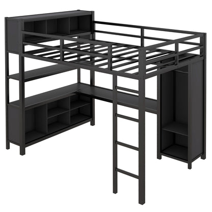 Metal L-Shaped Loft Bed – Black