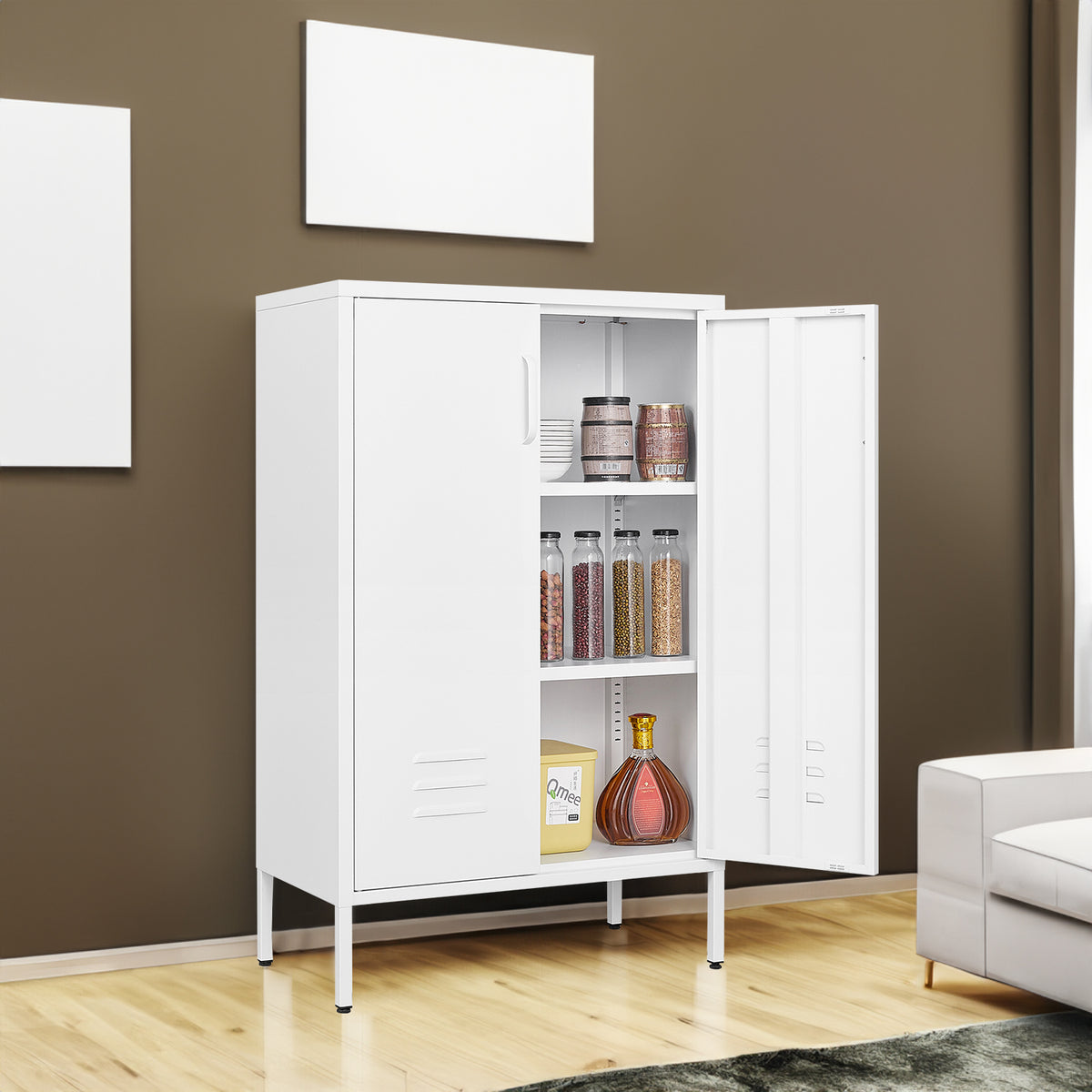 White Steel Storage Cabinet with Double Doors