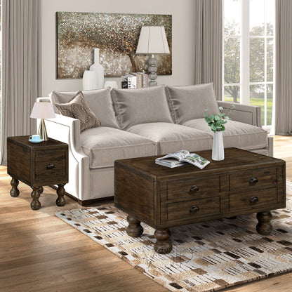 Solid Wood End Table – Espresso Finish with Drawers