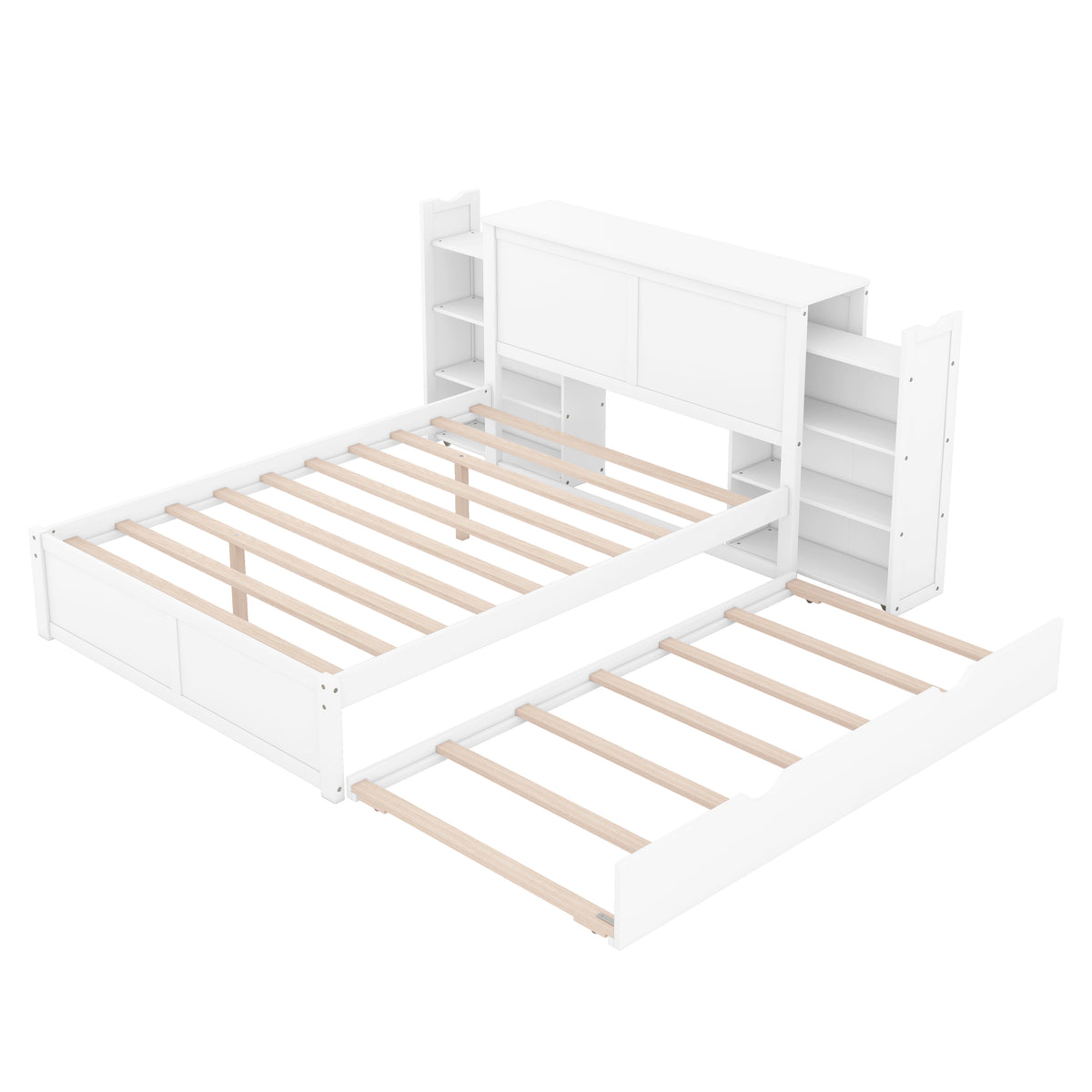 Full Storage Platform Bed with Trundle White