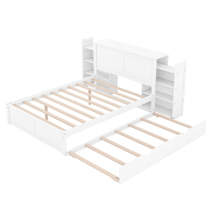 Full Storage Platform Bed with Trundle White