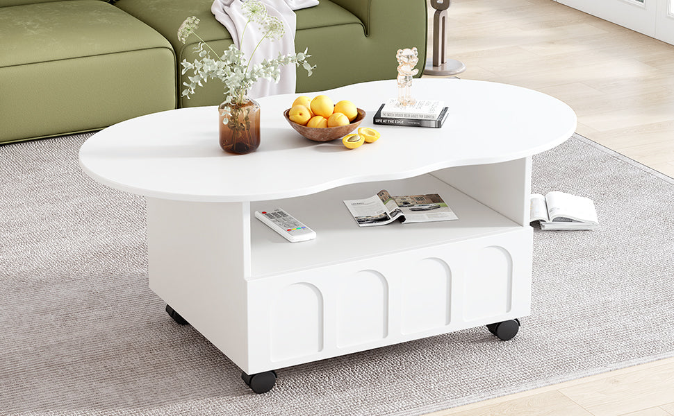Cream Coffee Table with Storage Drawers – White