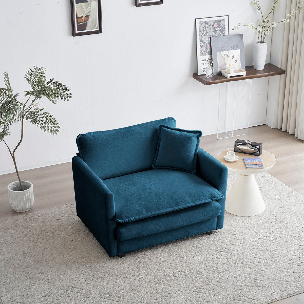 Deep Seat Armchair Blue Chenille