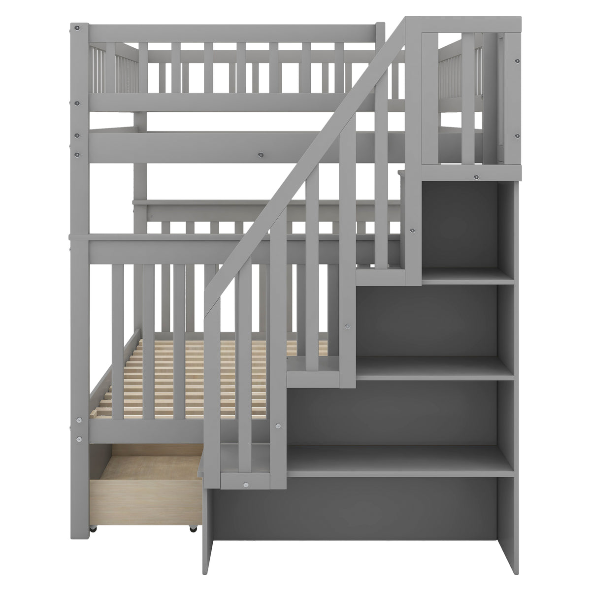 Full Bunk Bed with Storage Drawers Gray