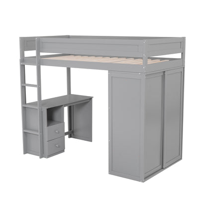 Twin Loft Bed with Wardrobe Gray
