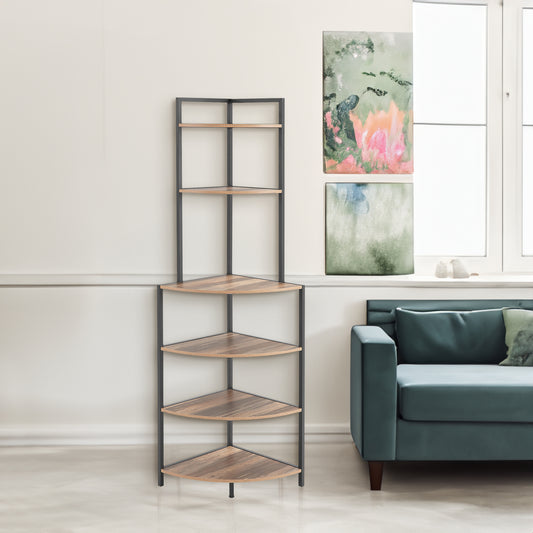 Tall Wooden Bookshelf Corner Storage Brown
