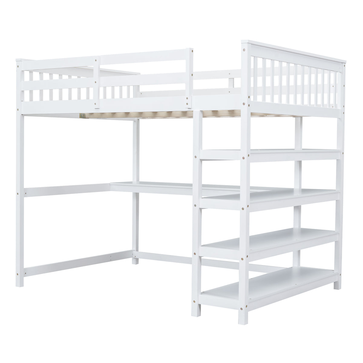 Full Loft Bed with Storage Desk – White
