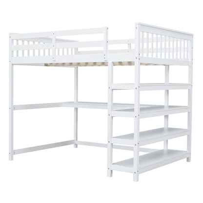 Full Loft Bed with Storage Desk – White