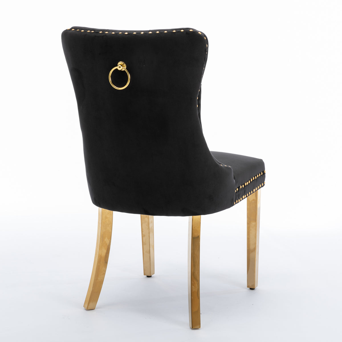 Velvet Dining Chair Set (2 pcs) – Black & Gold Trim
