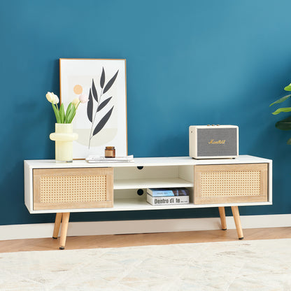 Rattan TV Cabinet with Adjustable Shelves White