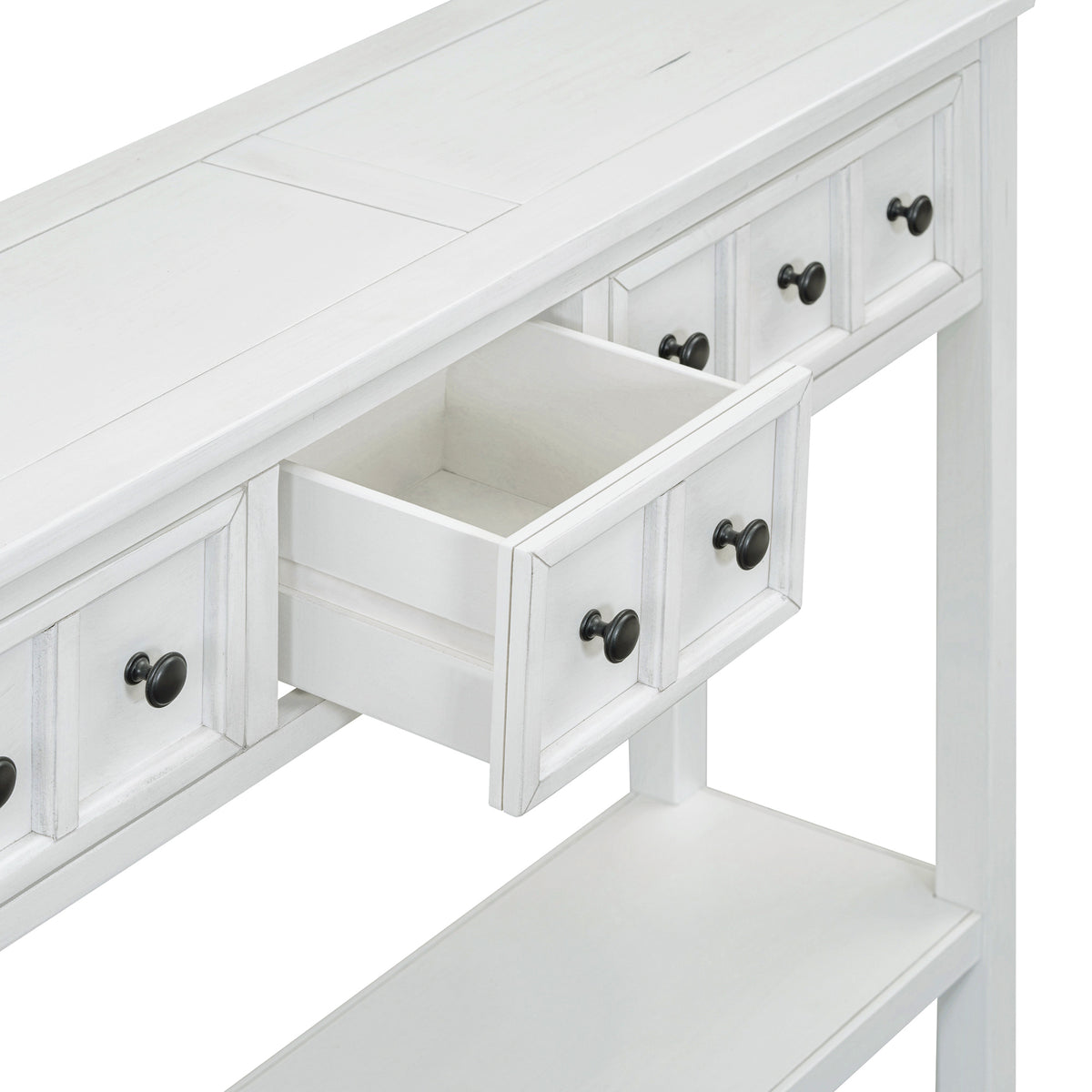 Rustic Entryway Console Table with Drawers Antique White