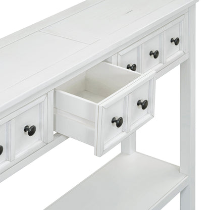 Rustic Entryway Console Table with Drawers Antique White