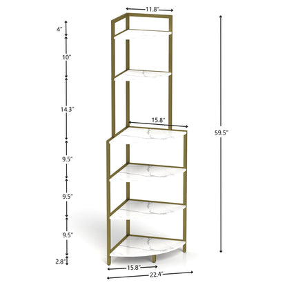 6-Tier Wooden Bookshelf Corner Storage Brown