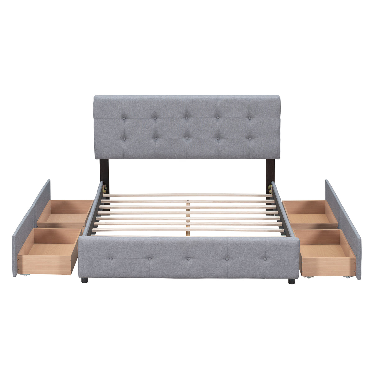 Upholstered Platform Bed with Drawers Light Gray