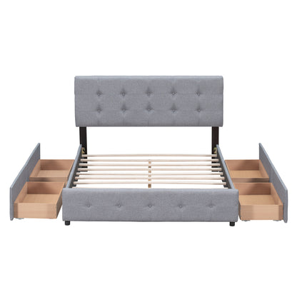 Upholstered Platform Bed with Drawers Light Gray