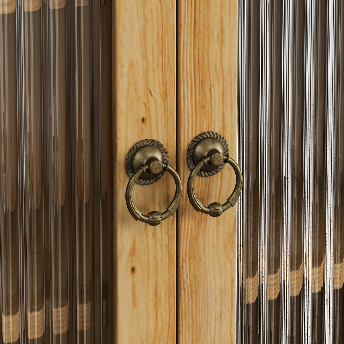 Retro Wood Double Door Kitchen Cabinet with Storage