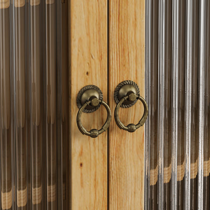 Retro Wood Double Door Kitchen Cabinet with Storage