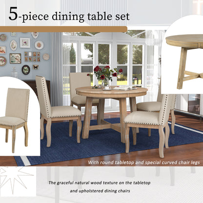 5-Piece Dining Set with Round Table Wood Wash