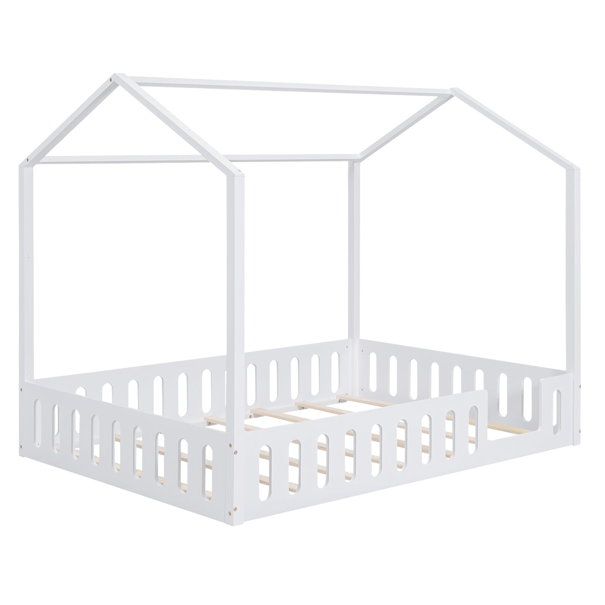 Full Platform Bed with Storage Shelves White