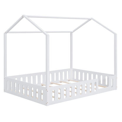 Full Platform Bed with Storage Shelves White
