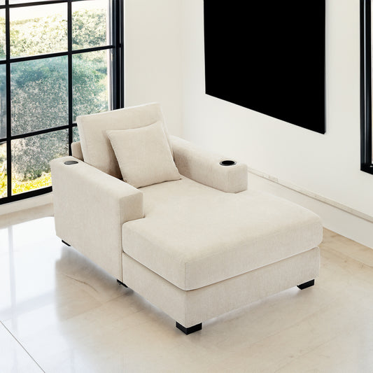 Oversized Chaise Lounge with Pillows Cream